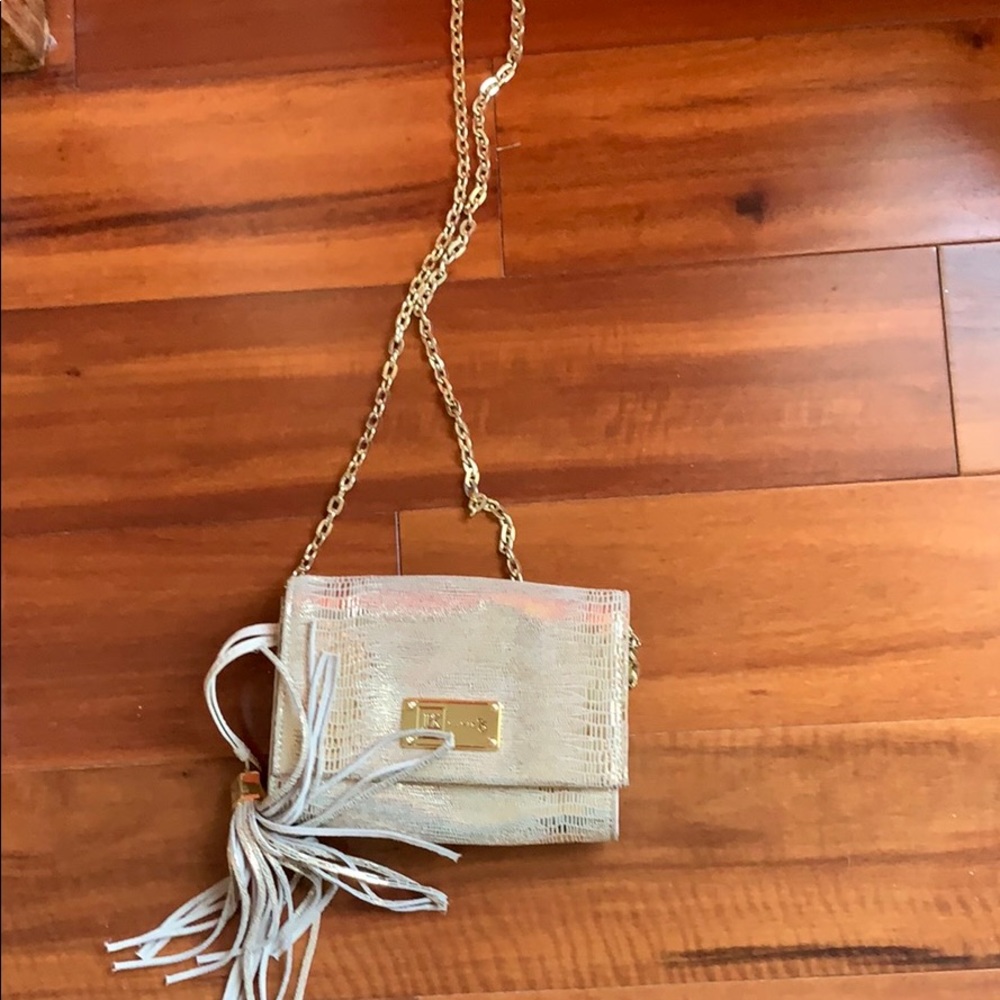 Gold tasseled evening bag